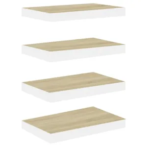 Półki ścienne, 4 szt., kolor dębu i biel, 50x23x3,8 cm, MDF