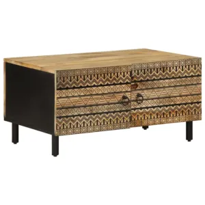 Stolik kawowy, czarny, 80x50x40 cm, lite surowe drewno mango