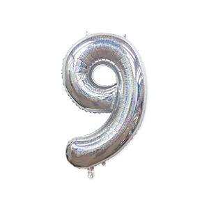 Balon foliowy "cyfra 9", holograficzna srebrna, 100 cm [balon na hel, cyfra duża, urodziny]