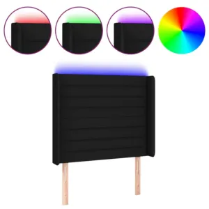 Zagłówek do łóżka z LED, czarny, 83x16x118/128 cm, tkanina