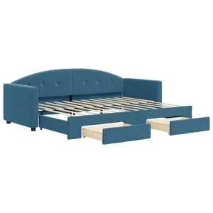 Sofa rozsuwana z szufladami, niebieska, 80x200 cm, aksamit