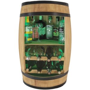 Barek beczka drewniana z półką, 2 leżakiem na butelki, domowy bar oświetlenie na wino RGB jasny brąz