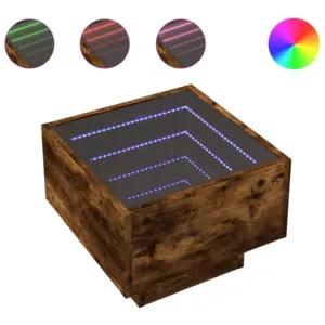 Stolik nocny z LED Infinity, przydymiony dąb, 40x40x30 cm