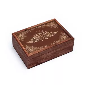 Pudełko na karty tarota symbol lotosu, drewniane  17,5x13x6,5 cm