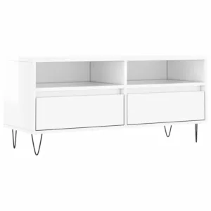 Szafka pod TV, wysoki połysk, biała, 100x34,5x44,5 cm