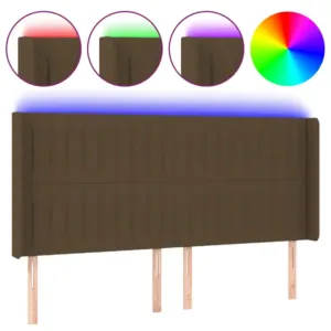 Zagłówek do łóżka z LED ciemnobrązowy 183x16x118/128 cm tkanina