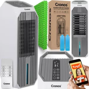 Przenośny klimator ewaporacyjny Cronos® Octagon 9L z WiFi i jonizacją - biało-szary