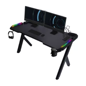 Duże biurko gamingowe, led, Y-Striker, 140x60x75 cm, czarny