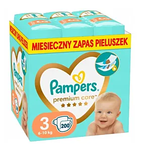 Pieluszki dla dzieci 6-10 kg Pampers Premium Care Rozmiar 3 200 szt.