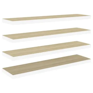 Półki ścienne, 4 szt., dębowo-białe, 120 x 23,5 x 3,8 cm, MDF