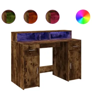 Biurko z podświetleniem LED, przydymiony dąb, 120x55x91 cm