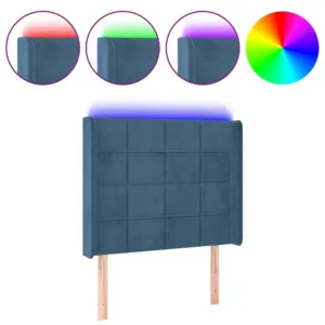 Zagłówek do łóżka z LED ciemnoniebieski, 103x16x118/128 cm
