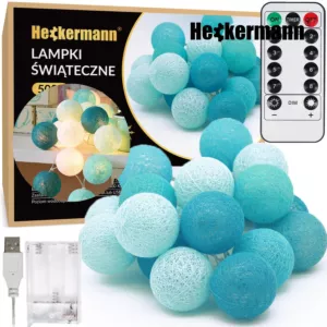 Lampki cotton balls 40LED Heckermann® Girlanda świetlna kule Heckermann Niebieska