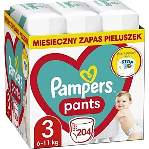 Pieluchomajtki dla dzieci Pampers Pants rozmiar 3 204 szt. MEGA OPAKOWANIE