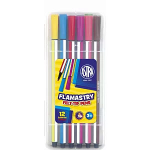 Flamastry Astra heksagonalne w plastikowym boxie - 12 sztuk