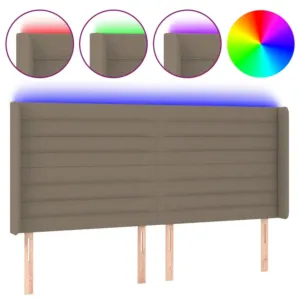 Zagłówek do łóżka z LED, taupe, 183x16x118/128 cm, tkanina