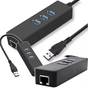 3 portowy HUB USB 3.0 ze złączem Ethernet 1Gbps na RJ45 LAN 1x3