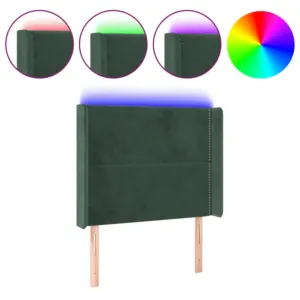 Zagłówek do łóżka z LED, ciemnozielony 93x16x118/128 cm aksamit