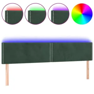 Zagłówek do łóżka z LED, ciemnozielony, 200x5x78/88 cm, aksamit