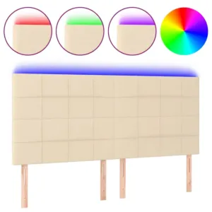 Zagłówek do łóżka z LED, kremowy, 200x5x118/128 cm, tkanina