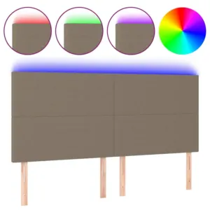 Zagłówek do łóżka z LED, taupe, 200x5x118/128 cm, tkanina