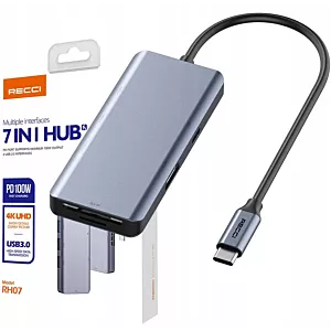 ADAPTER PRZEJŚCIÓWKA 7w1 HUB USB-C do HDMI 4K USB 3.0 KARTA SD PD RECCI