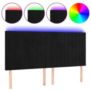 Zagłówek do łóżka z LED, czarny, 180x5x118/128 cm, aksamit
