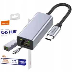 ADAPTER PRZEJŚCIÓWKA HUB USB-C do KARTA SIECIOWA RJ 45 100MB GIGABIT RECCI