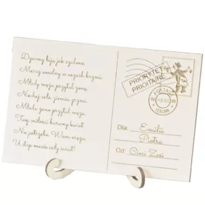 Drewniana kartka pocztowa z życzeniami