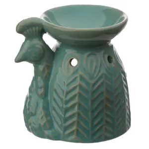 Kominek, podgrzewacz ceramiczny do olejków w kształcie pawia w jodełkę "Eden" turkusowy