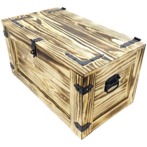 Skrzynia drewniana opalana 80cm duży kufer z drewna metalowe okucia