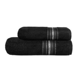 Ręcznik DUKE z paskami lureksowymi czarny 70x130cm HOMLA