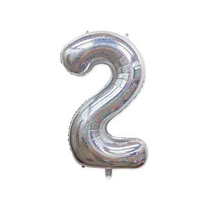 Balon foliowy "cyfra 2", holograficzna srebrna, 100 cm [balon na hel, cyfra duża, urodziny]