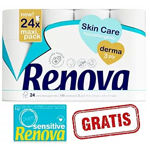 Papier toaletowy Renova Skin Care Derma 24 rolki +gratis