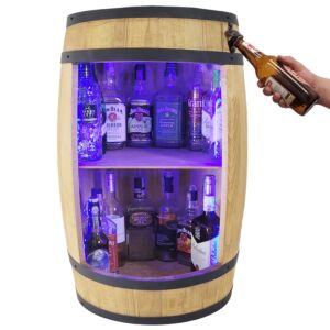 Elegancki barek na alkohol zrobiony z beczki, oświetlenie LED RGB na zasilacz, domowy bar 80x50cm