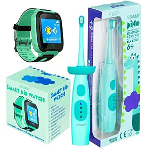 Zestaw prezentowy VITAMMY DINO zielony Szczoteczka soniczna do zębów dla dzieci 6+ zegarek VITAMMY SMART KID WATCH