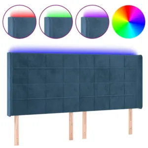 Zagłówek do łóżka z LED ciemnoniebieski, 163x16x118/128 cm