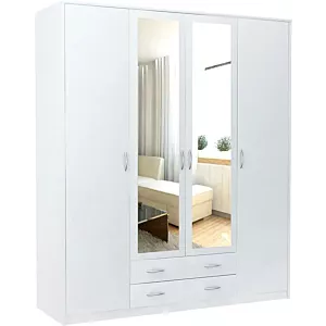 Duża szafa z lustrem do sypialni, Wiktoria, 168x55x193 cm, biel, mat