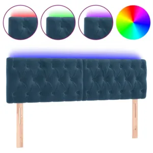 Zagłówek do łóżka z LED, ciemnoniebieski 160x7x78/88cm, aksamit