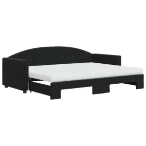 Sofa rozsuwana z materacami, czarna, 80x200 cm, aksamit