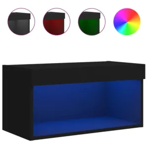 Szafka pod TV, z oświetleniem LED, czarna, 60x30x30 cm