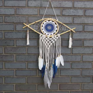 Ochronny Dreamcatcher - Makrama Evil Eye - Szary