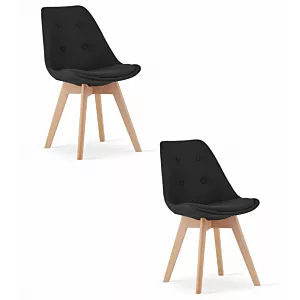 Krzesło NORI - czarny materiał - nogi naturalne x 2