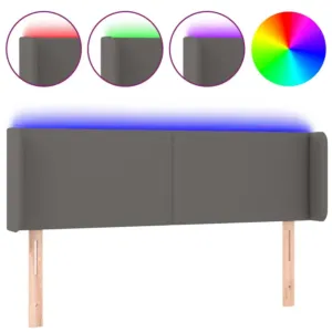 Zagłówek do łóżka z LED, szary, 147x16x78/88 cm sztuczna skóra