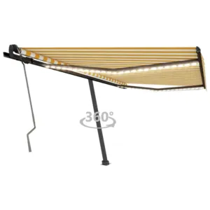 Ręcznie zwijana markiza z LED, 400 x 350 cm, żółto-biała