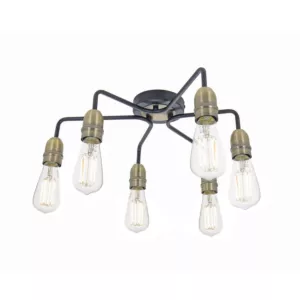 Lampa sufitowa Kiefer 6 Light Flush Black & Antique Brass