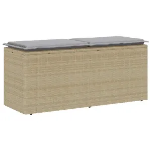 Ławka ogrodowa z poduszką beżowa 110x40x44 cm polirattan