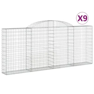 Kosze gabionowe, 9 szt, 300x30x120/140cm, galwanizowane żelazo