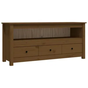Szafka pod TV, miodowy brąz, 114x35x52 cm, lite drewno sosnowe