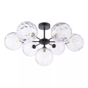 Lampa sufitowa Cohen 7 Light Semi Flush Matt Black Clear Dimpled 150mm Glass